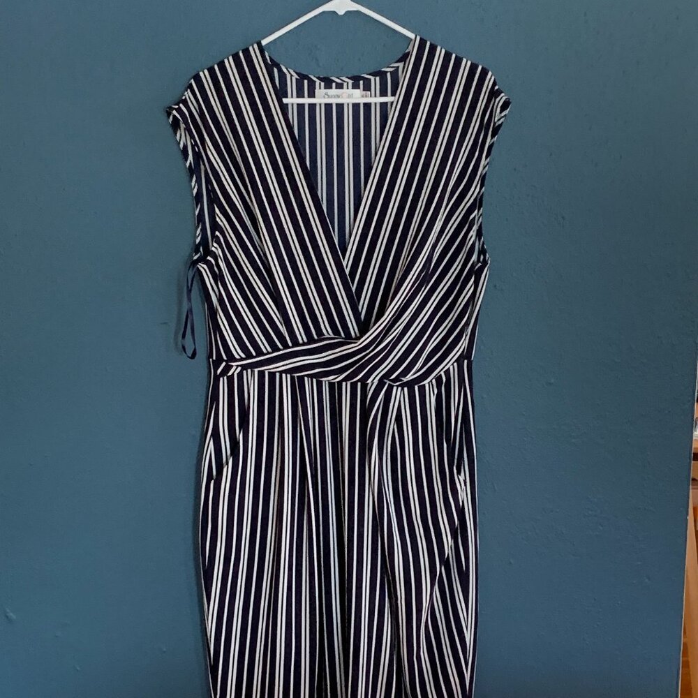 Dark Blue & White Striped Wrapped Maxi Dress from Sunny Girl, Size XL